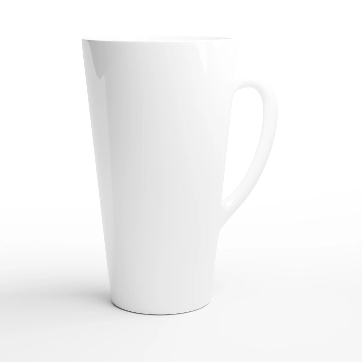 White ceramic latte mug, 17oz size, personalized with custom pet photo design, stylish and durable drinkware for pet lovers from PetSelfie.