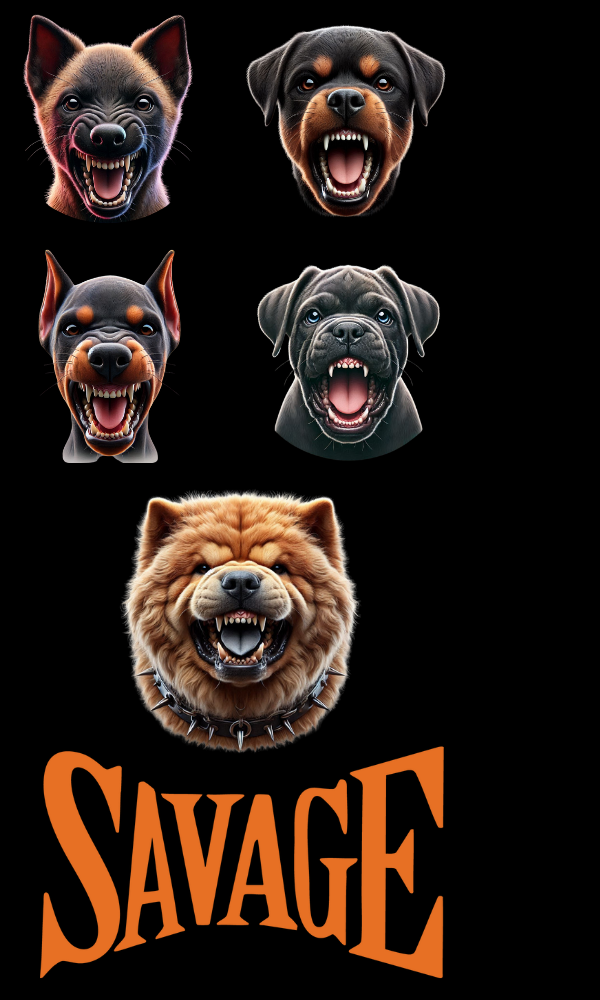 a chow puppy a cane corso puppy a Doberman puppy a Belgian Malinois snarling for savage collection