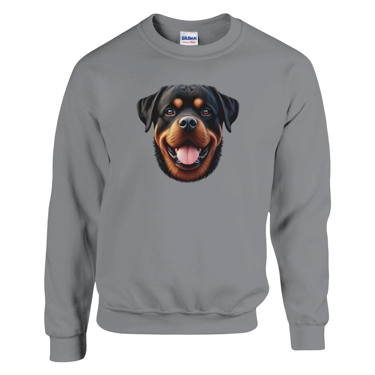 Sport grey sweatshirt with a face of a rottweiler on the front