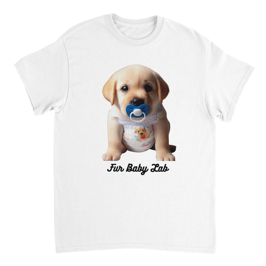puppy labrador with a dummy in its mouth and wearing a nappy