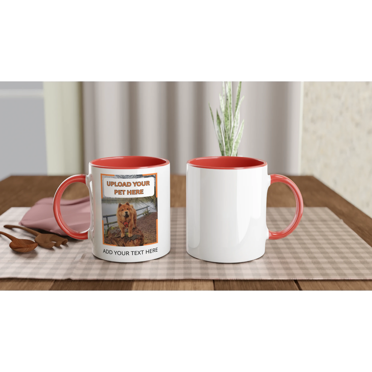 Red Personalised ceramic mug with vibrant colour interior, featuring custom pet photo design, stylish and durable drinkware for pet lovers from PetSelfie