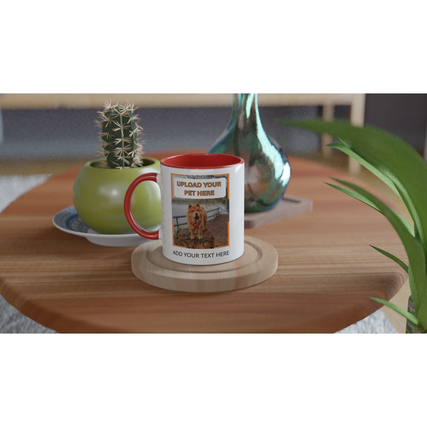 Red Personalised ceramic mug with vibrant colour interior, featuring custom pet photo design, stylish and durable drinkware for pet lovers from PetSelfie