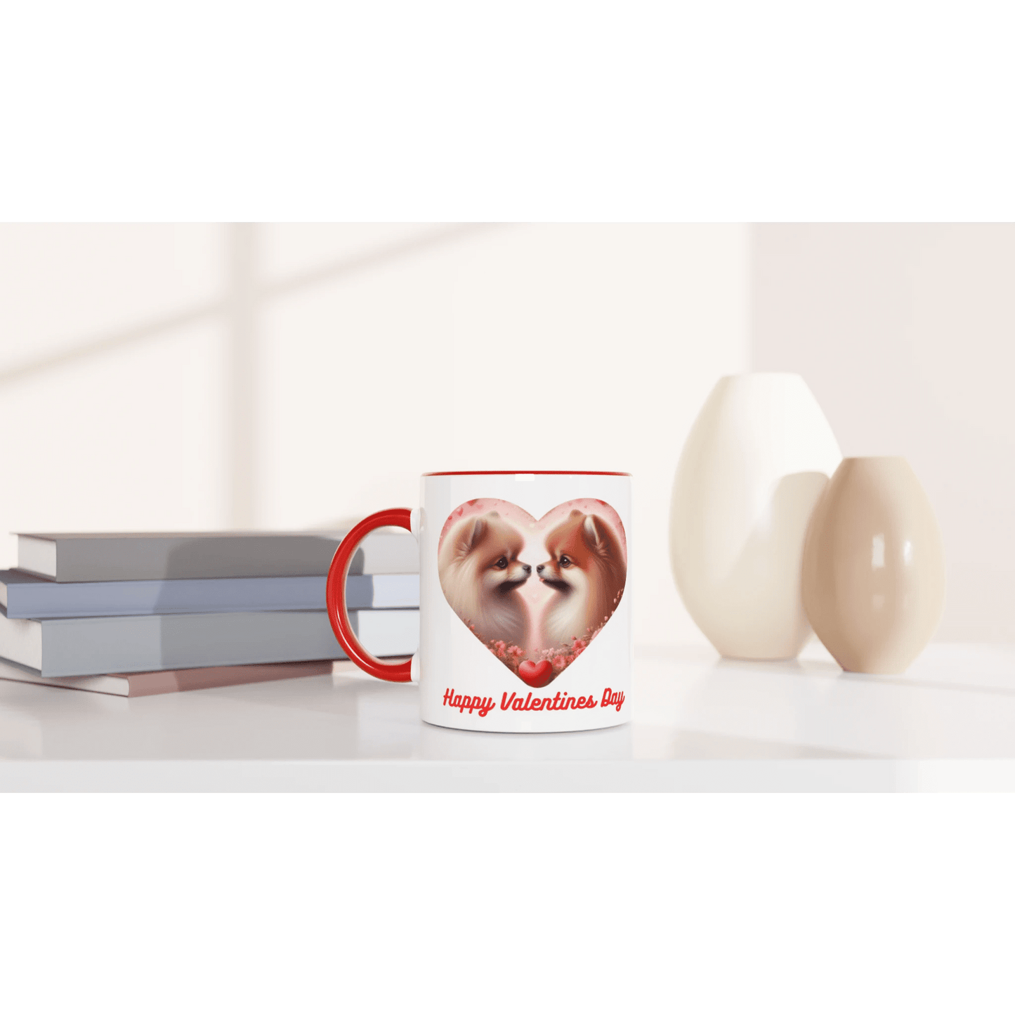 Pomeranian Kissing Valentine Mug with Colour Inside - Petselfie