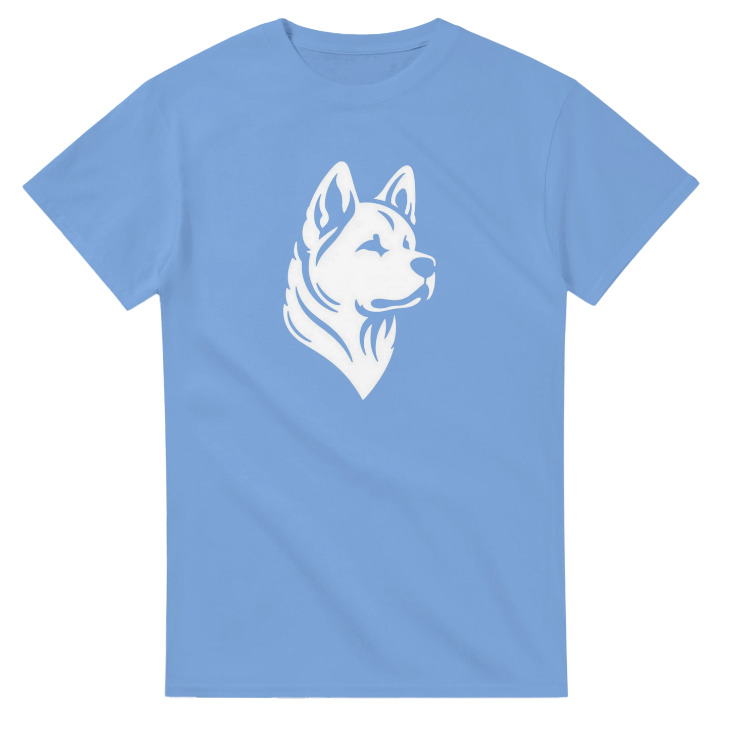 Light blue t-shirt with a white husky dog graphic on a white background