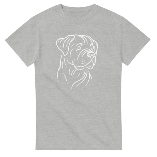 Gray t-shirt with a white rottweiler  dog illustration on a white background