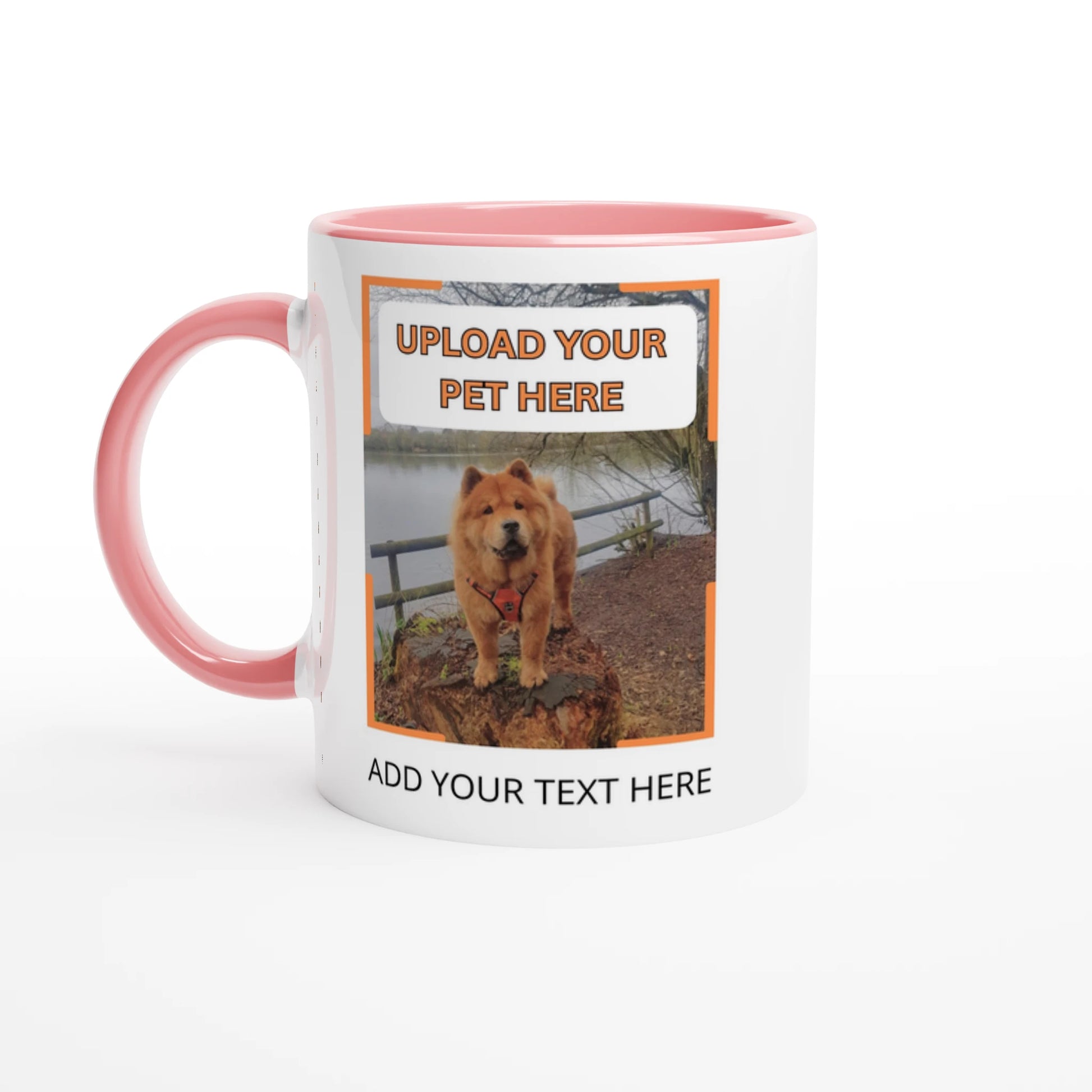 Pink Personalised ceramic mug with vibrant colour interior, featuring custom pet photo design, stylish and durable drinkware for pet lovers from PetSelfie