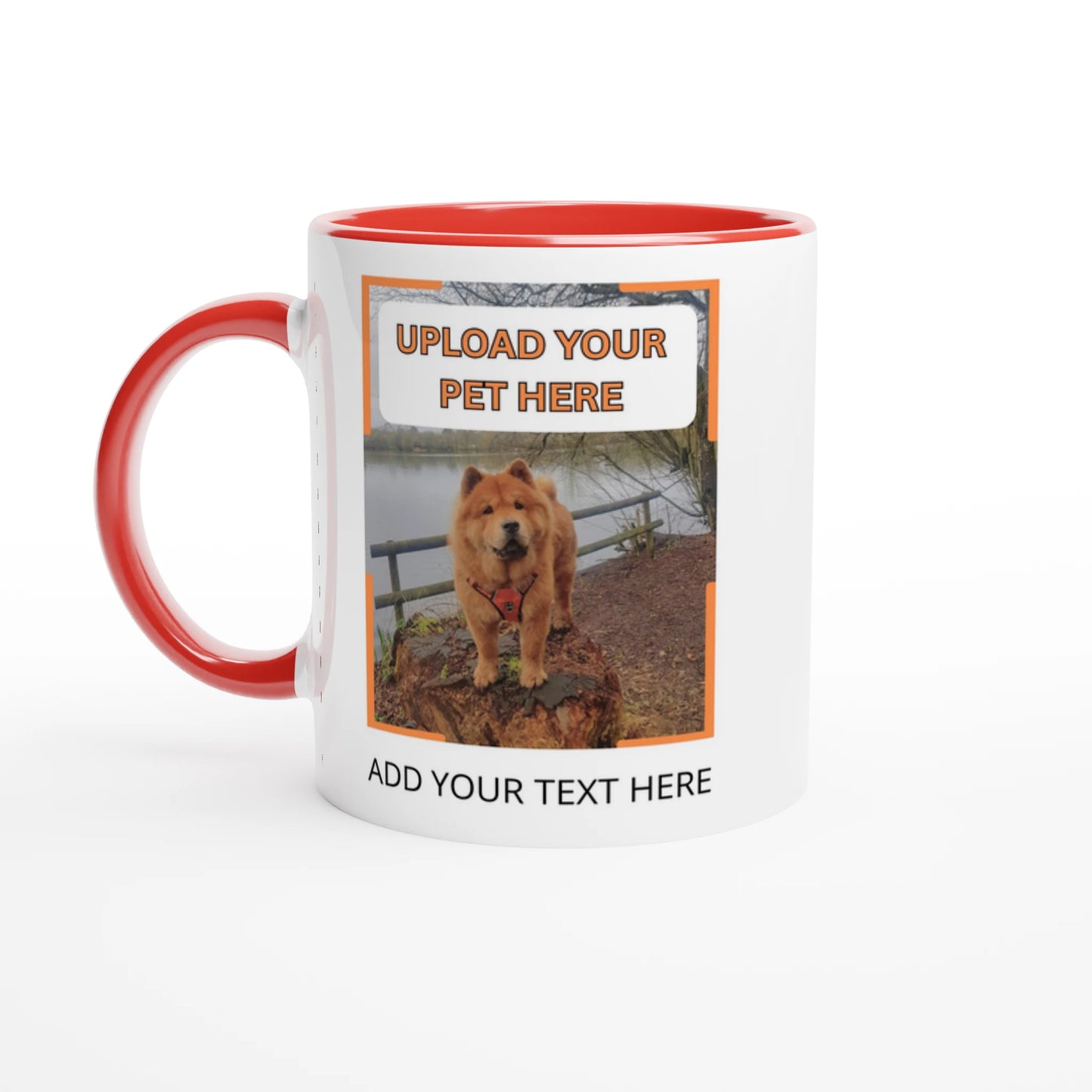 Red Personalised ceramic mug with vibrant colour interior, featuring custom pet photo design, stylish and durable drinkware for pet lovers from PetSelfie
