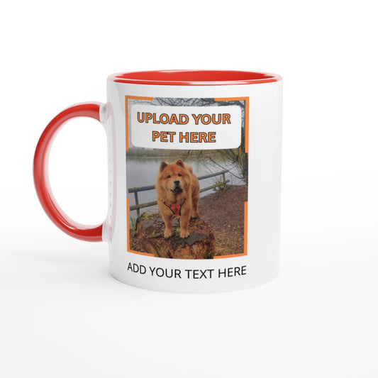 Red Personalised ceramic mug with vibrant colour interior, featuring custom pet photo design, stylish and durable drinkware for pet lovers from PetSelfie
