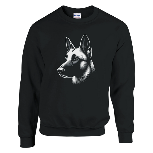 Black sweatshirt with a dog graphic on a white background