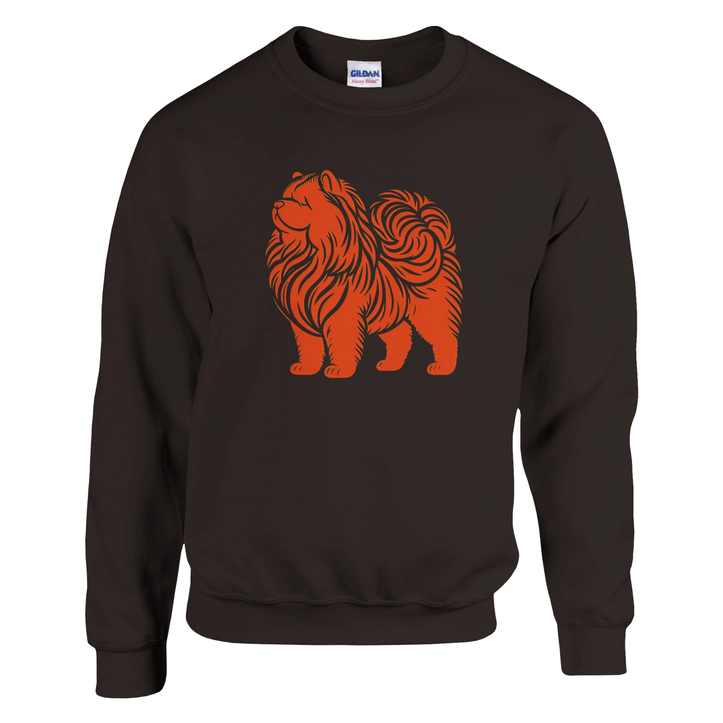 Brown  sweatshirt with an orange chow chow dog graphic on a white background