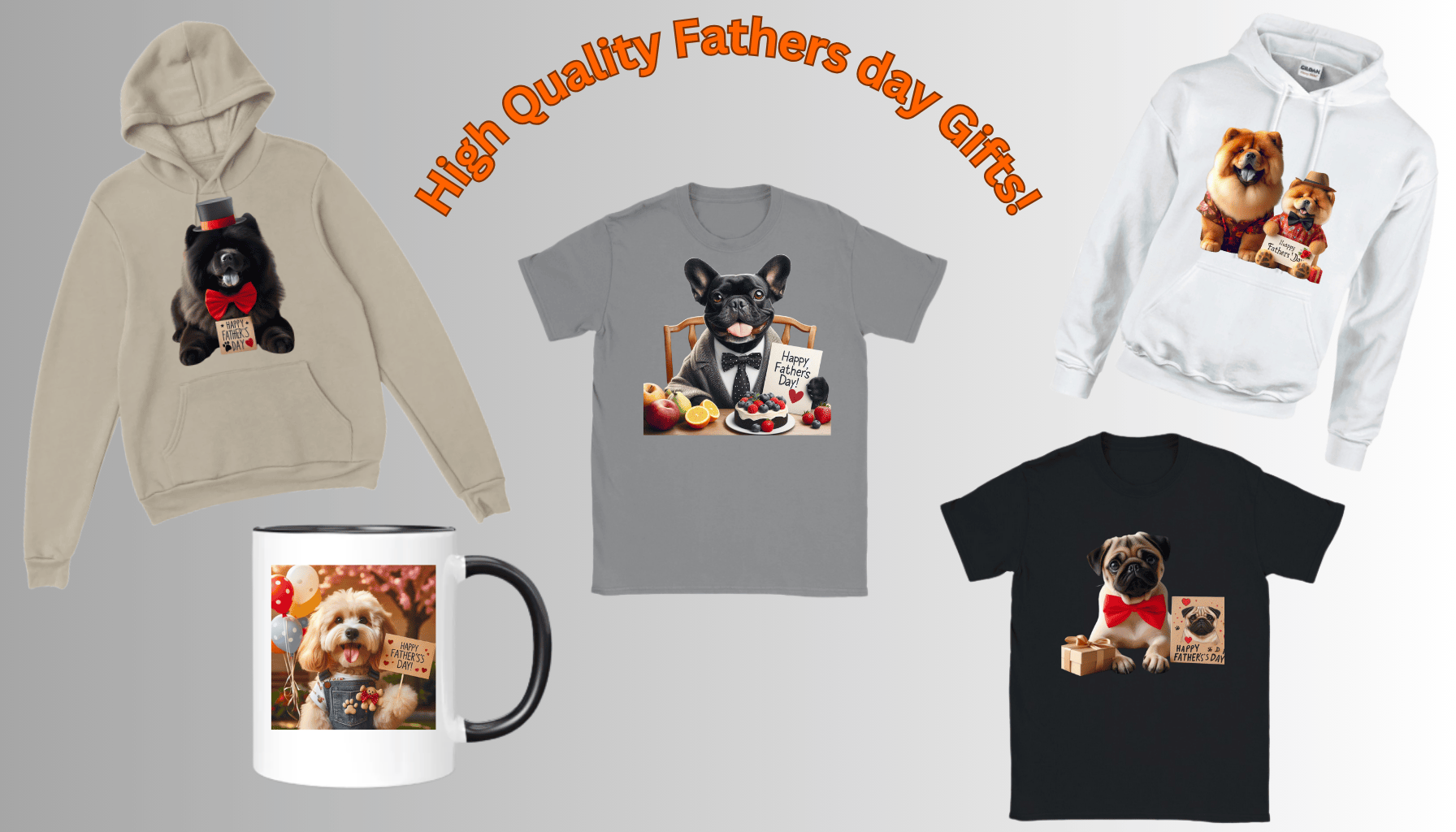 father days products with different dog breeds printed on them