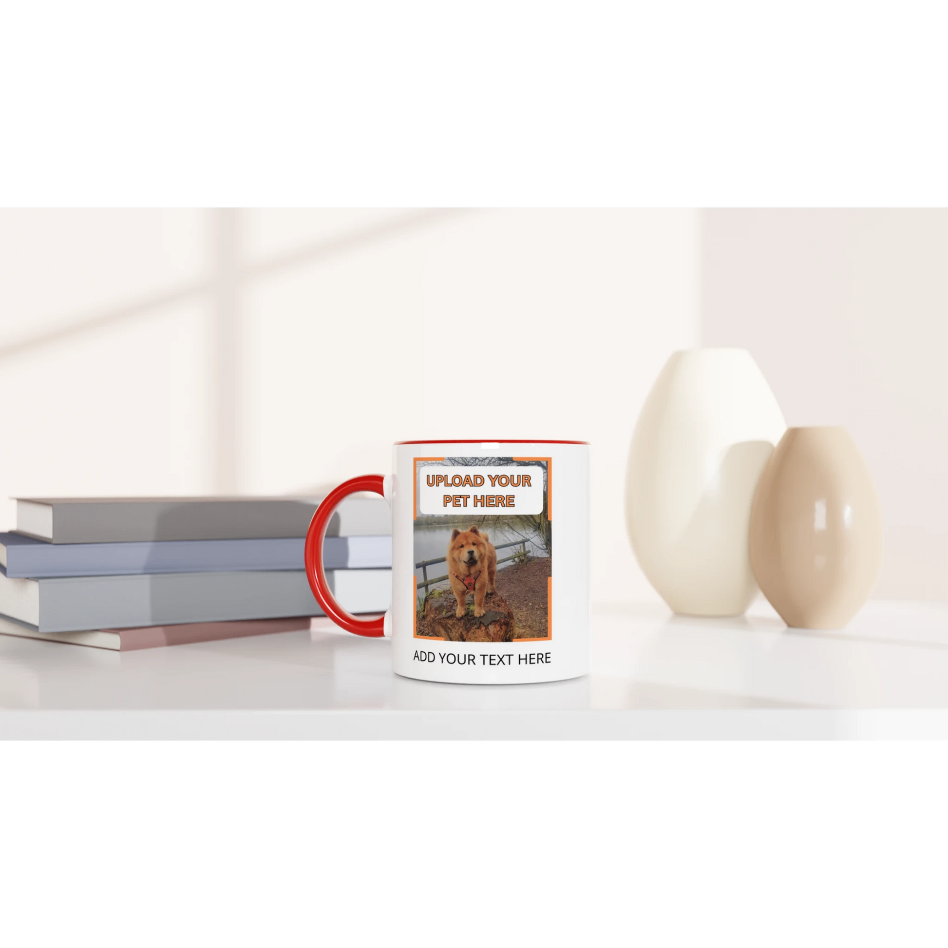 Red Personalised ceramic mug with vibrant colour interior, featuring custom pet photo design, stylish and durable drinkware for pet lovers from PetSelfie