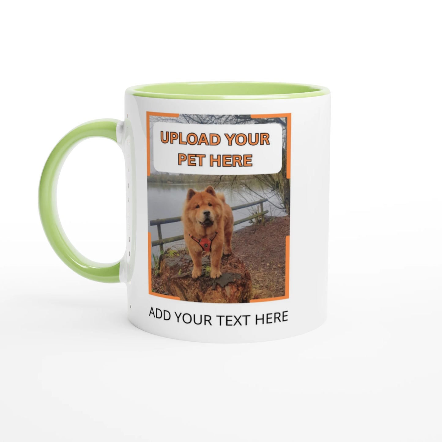 Green Personalised ceramic mug with vibrant colour interior, featuring custom pet photo design, stylish and durable drinkware for pet lovers from PetSelfie