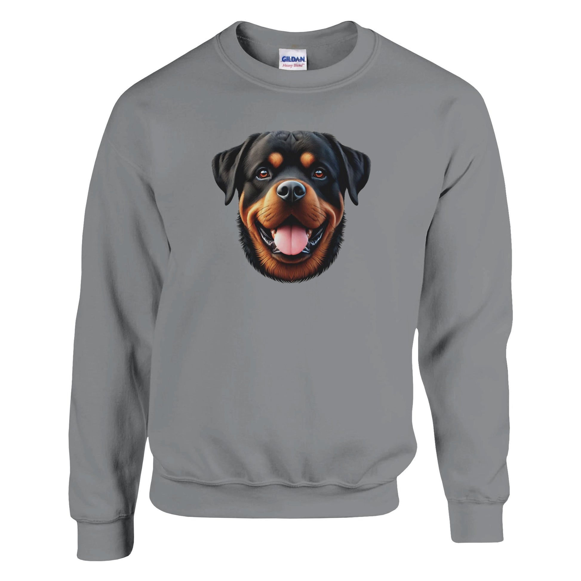 Sport grey sweatshirt with a face of a rottweiler on the front