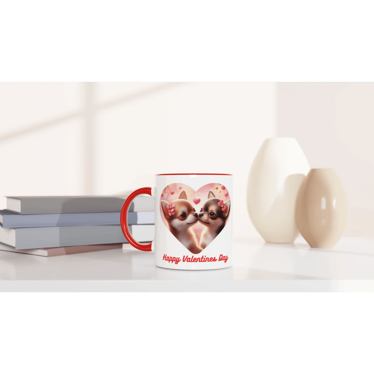 Chihuahuas Kissing Valentine Mug with Colour Inside - Petselfie