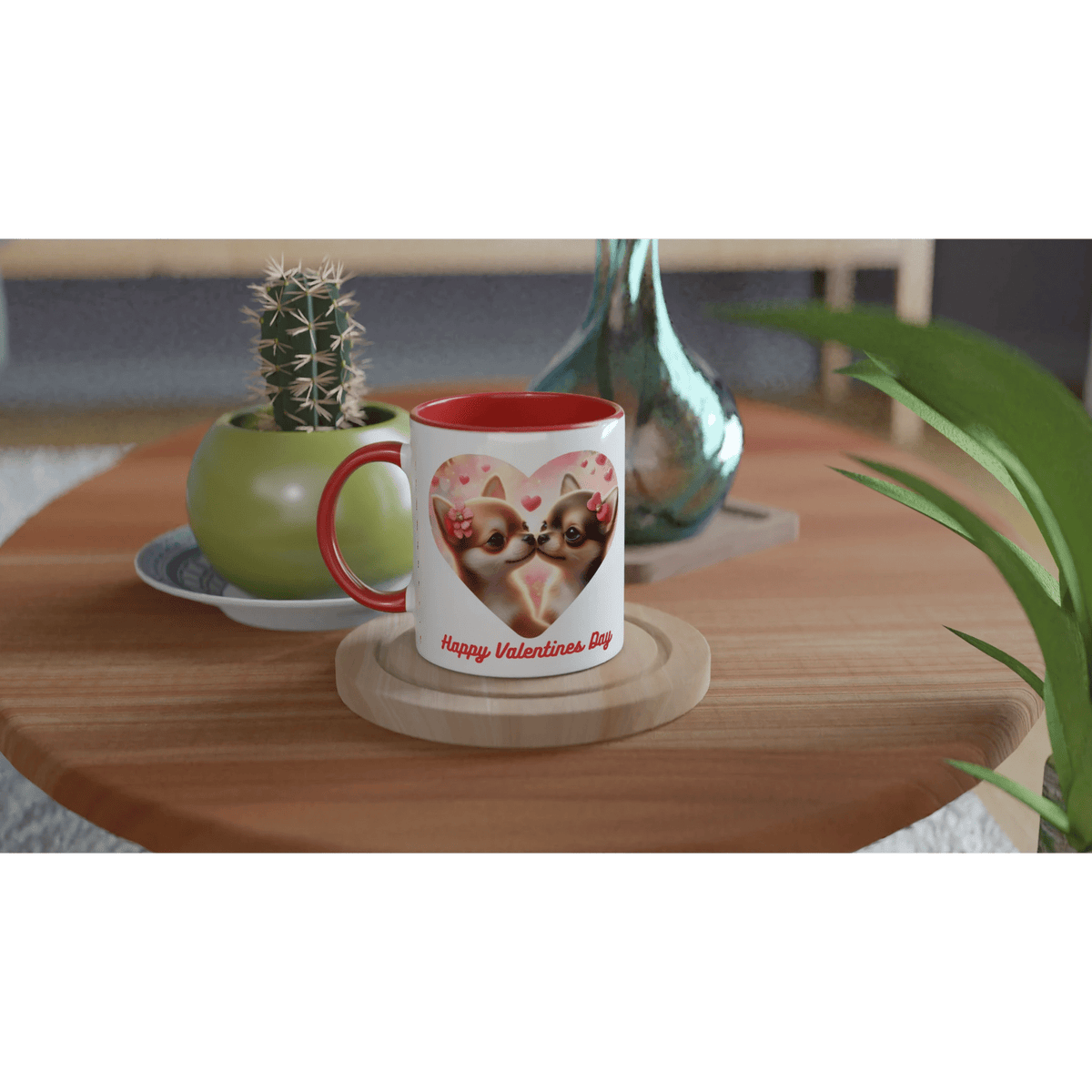 Chihuahuas Kissing Valentine Mug with Colour Inside - Petselfie