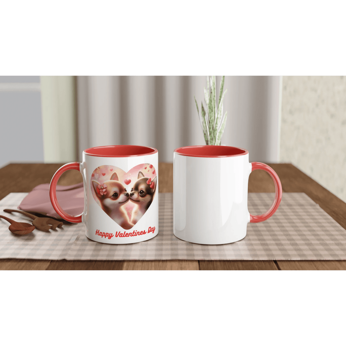 Chihuahuas Kissing Valentine Mug with Colour Inside - Petselfie