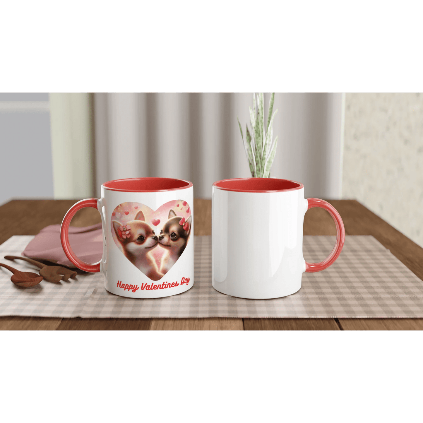 Chihuahuas Kissing Valentine Mug with Colour Inside - Petselfie