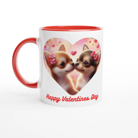 chihuahua kissing on a happy valentine mug