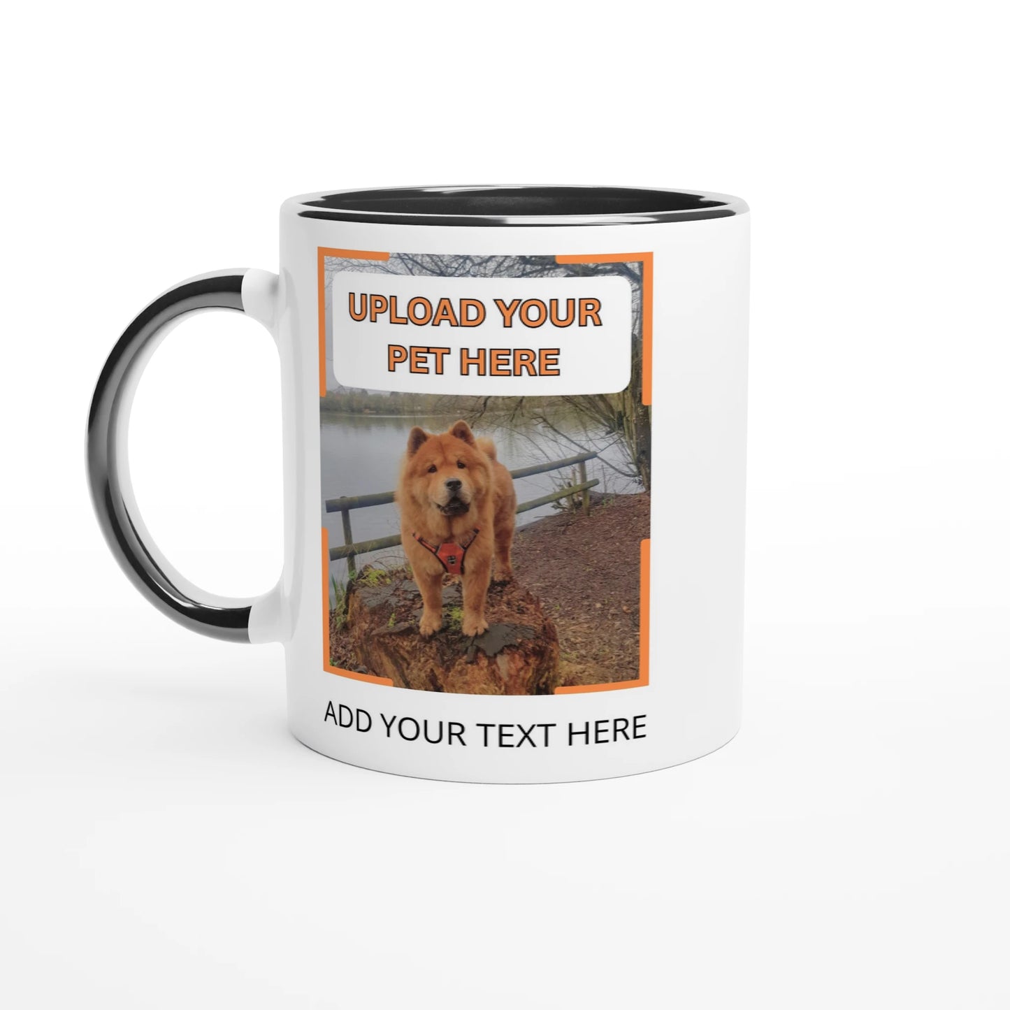 Black Personalised ceramic mug with vibrant colour interior, featuring custom pet photo design, stylish and durable drinkware for pet lovers from PetSelfie