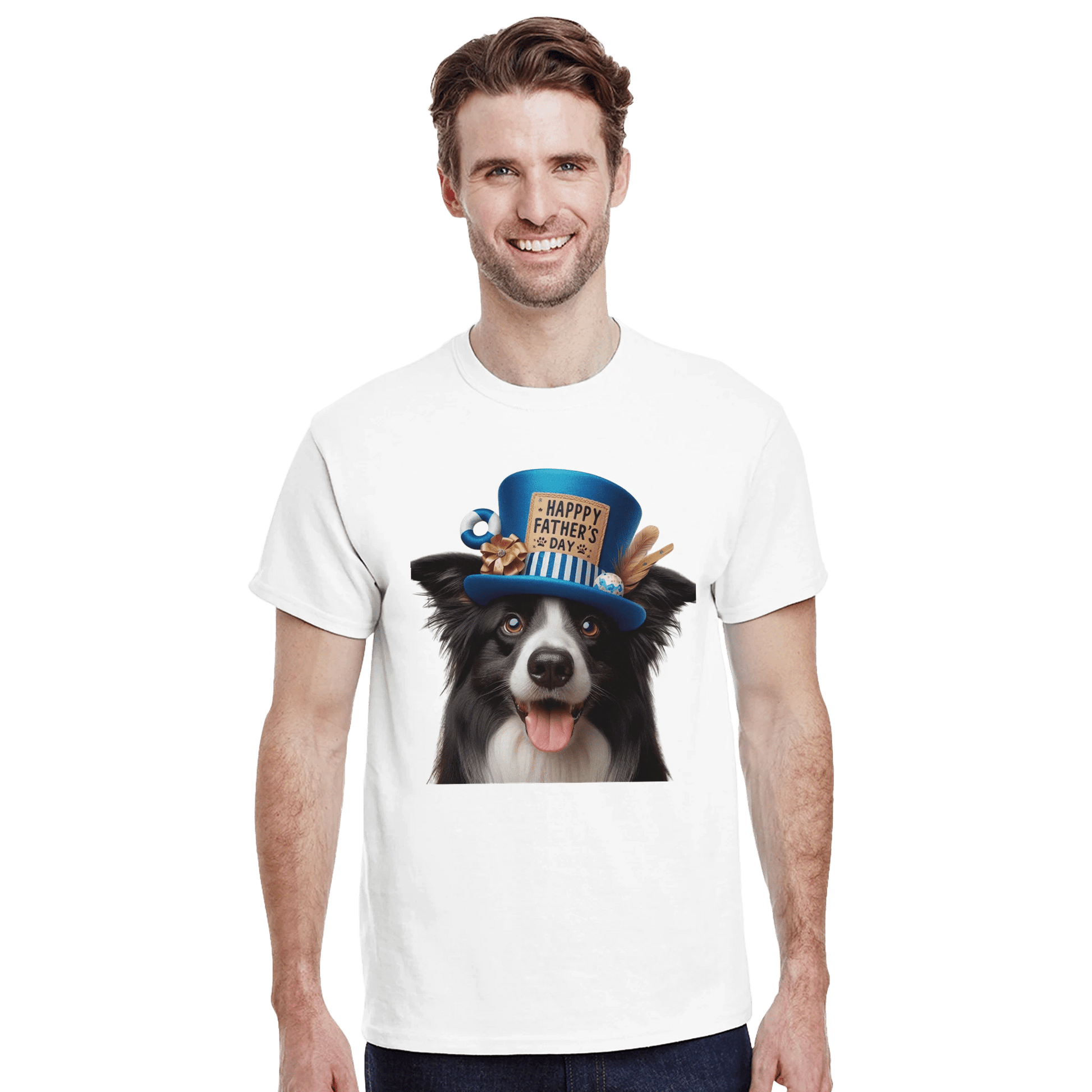 Fathers Day Border Collie With Hat T-shirt - Petselfie