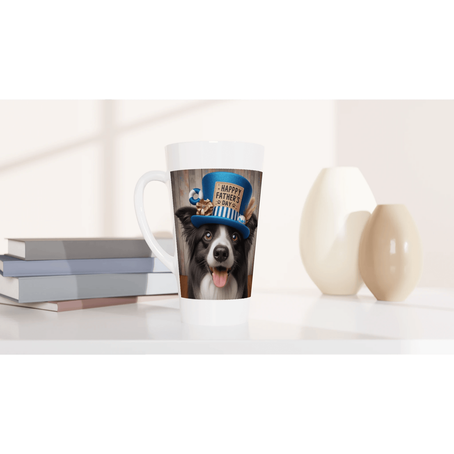 Fathers Day Border With Hat Collie Latte Mug - Petselfie