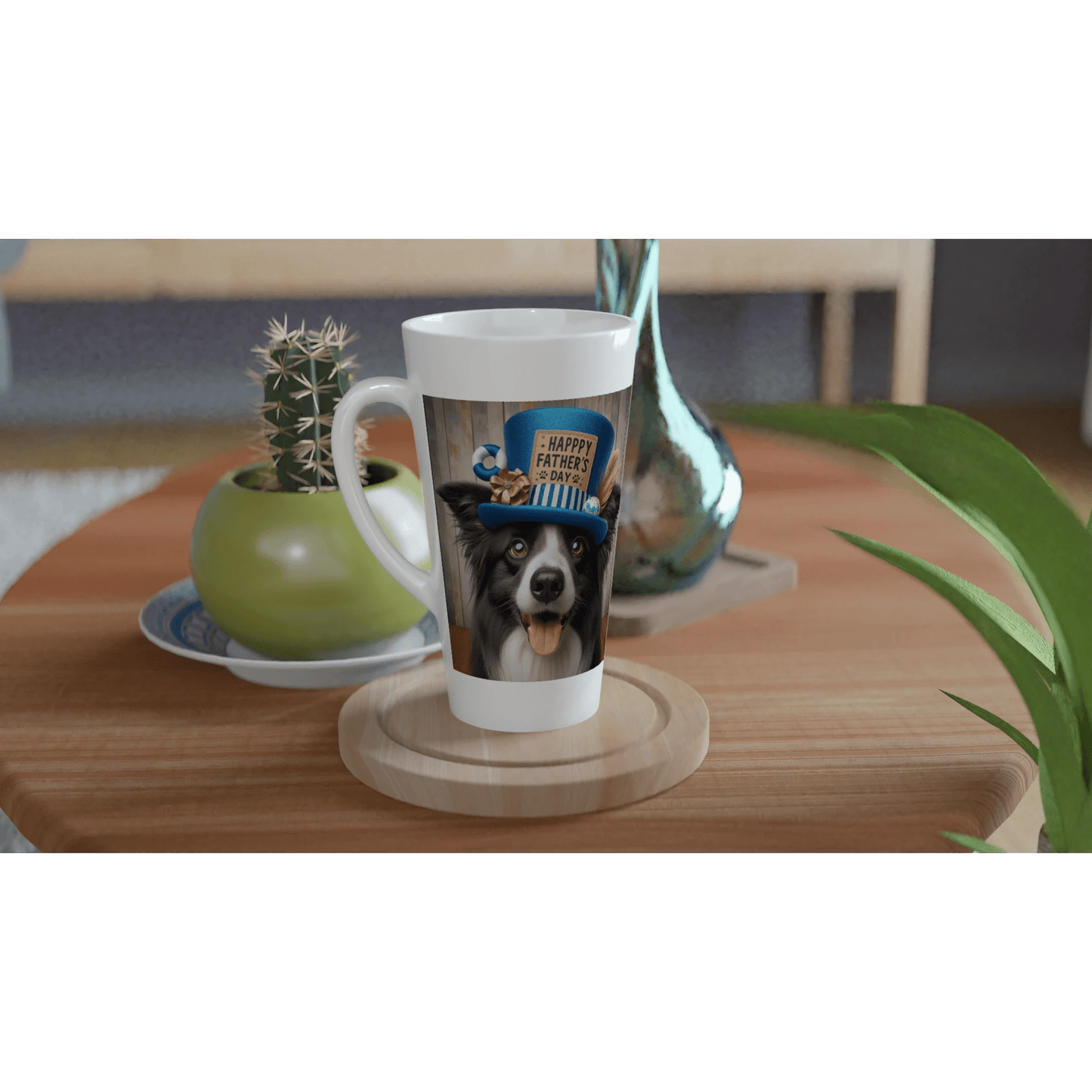 Fathers Day Border With Hat Collie Latte Mug - Petselfie