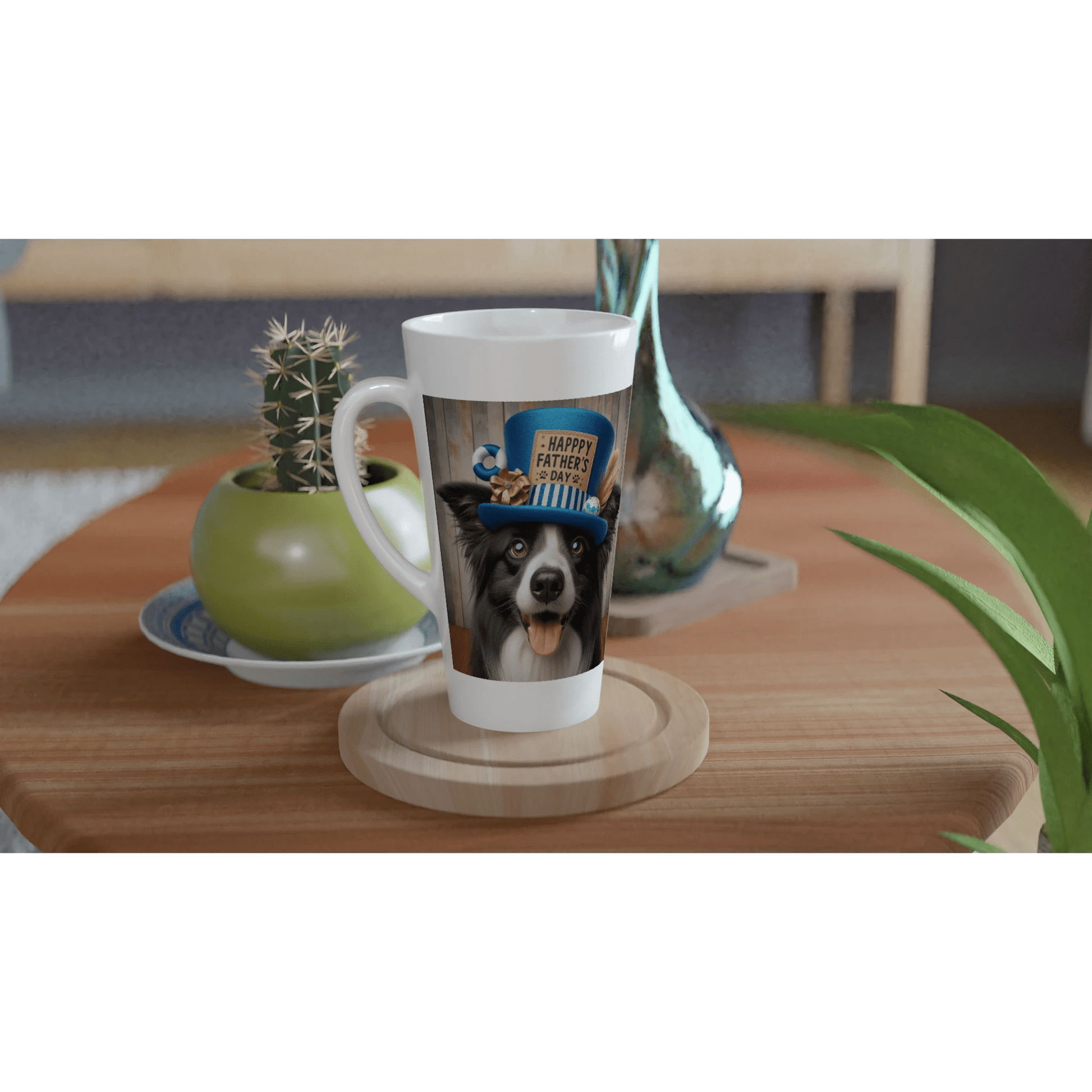 Fathers Day Border With Hat Collie Latte Mug - Petselfie