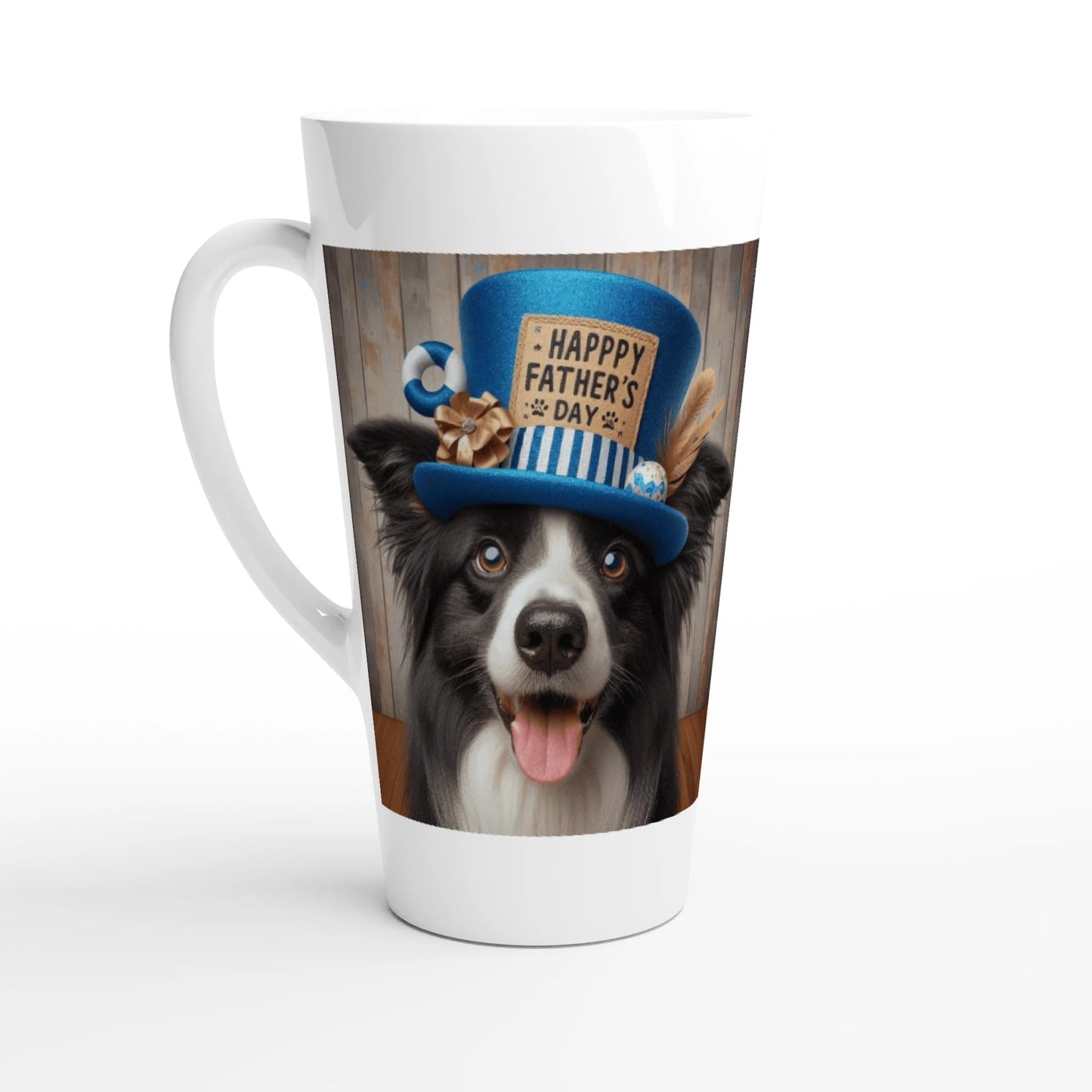 Fathers Day Border With Hat Collie Latte Mug - Petselfie