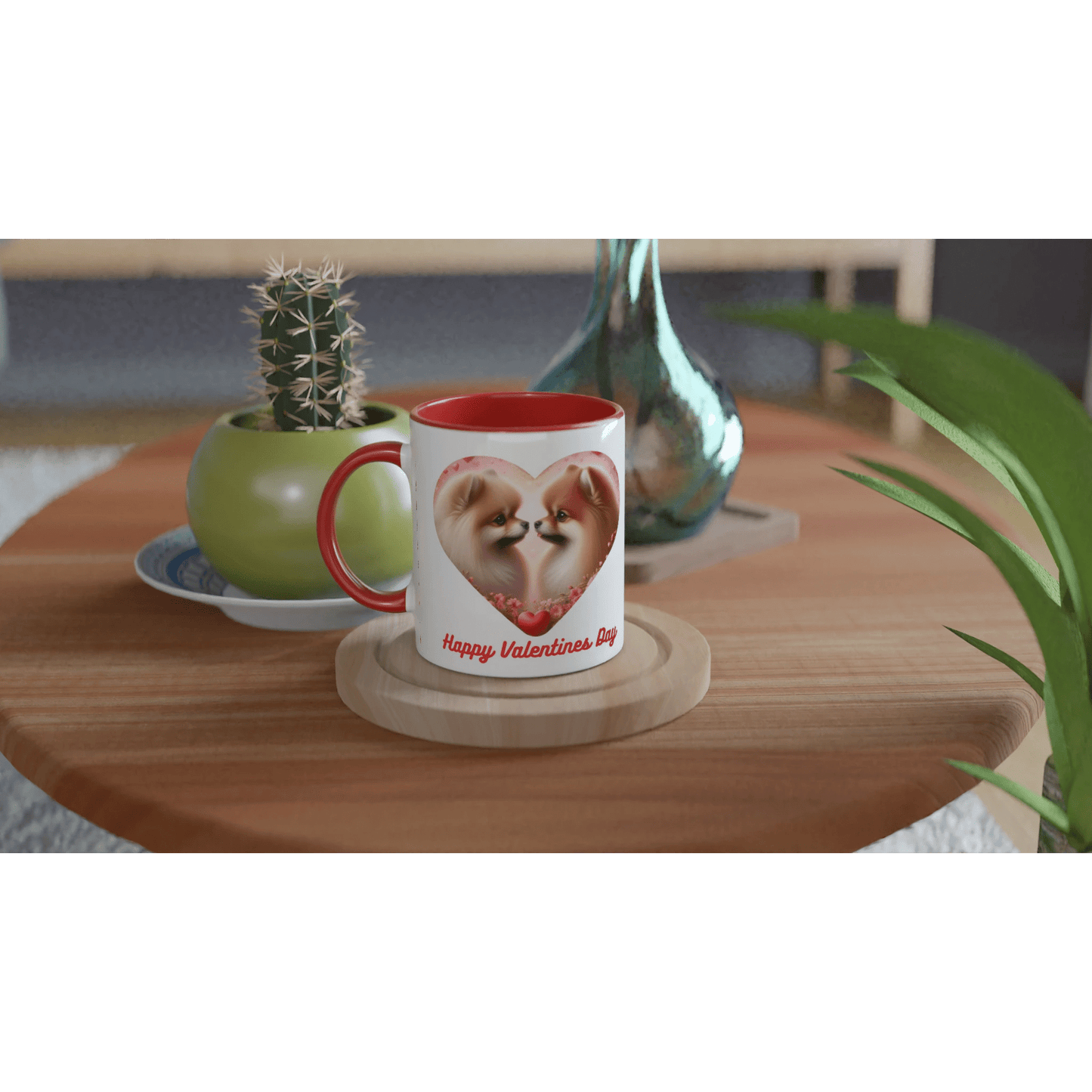 Pomeranian Kissing Valentine Mug with Colour Inside - Petselfie
