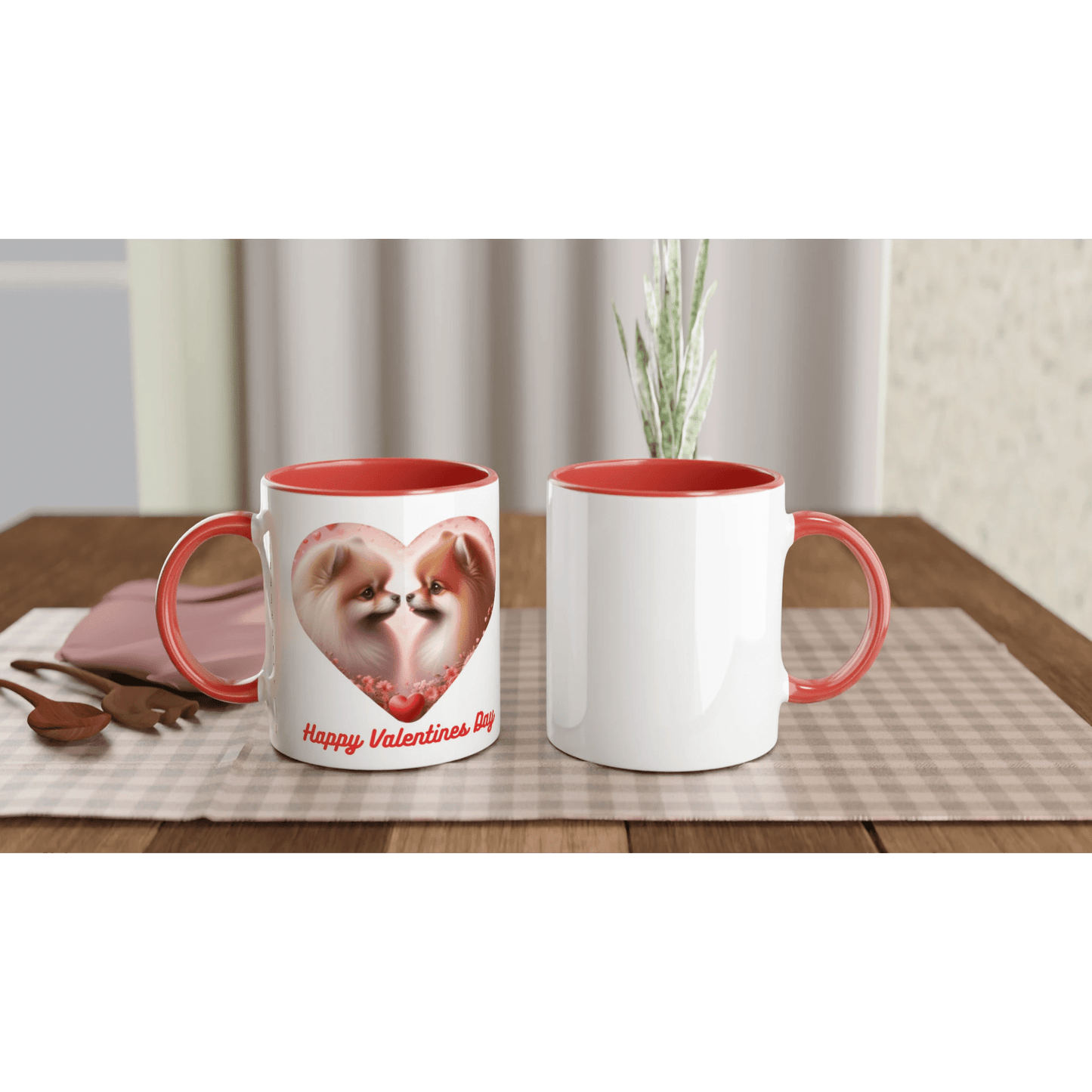 Pomeranian Kissing Valentine Mug with Colour Inside - Petselfie