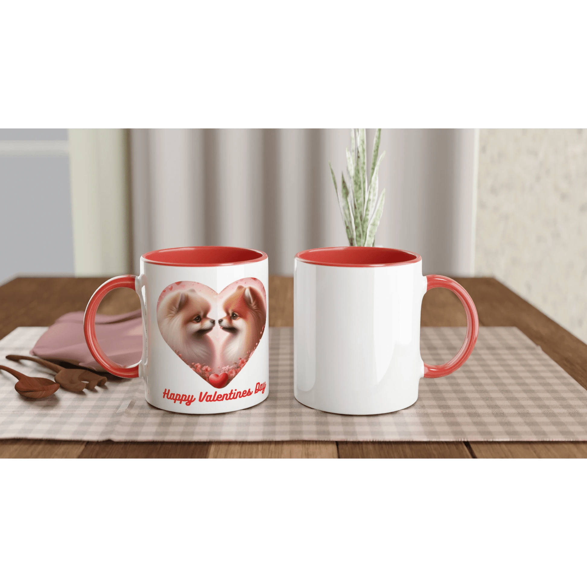 Pomeranian Kissing Valentine Mug with Colour Inside - Petselfie