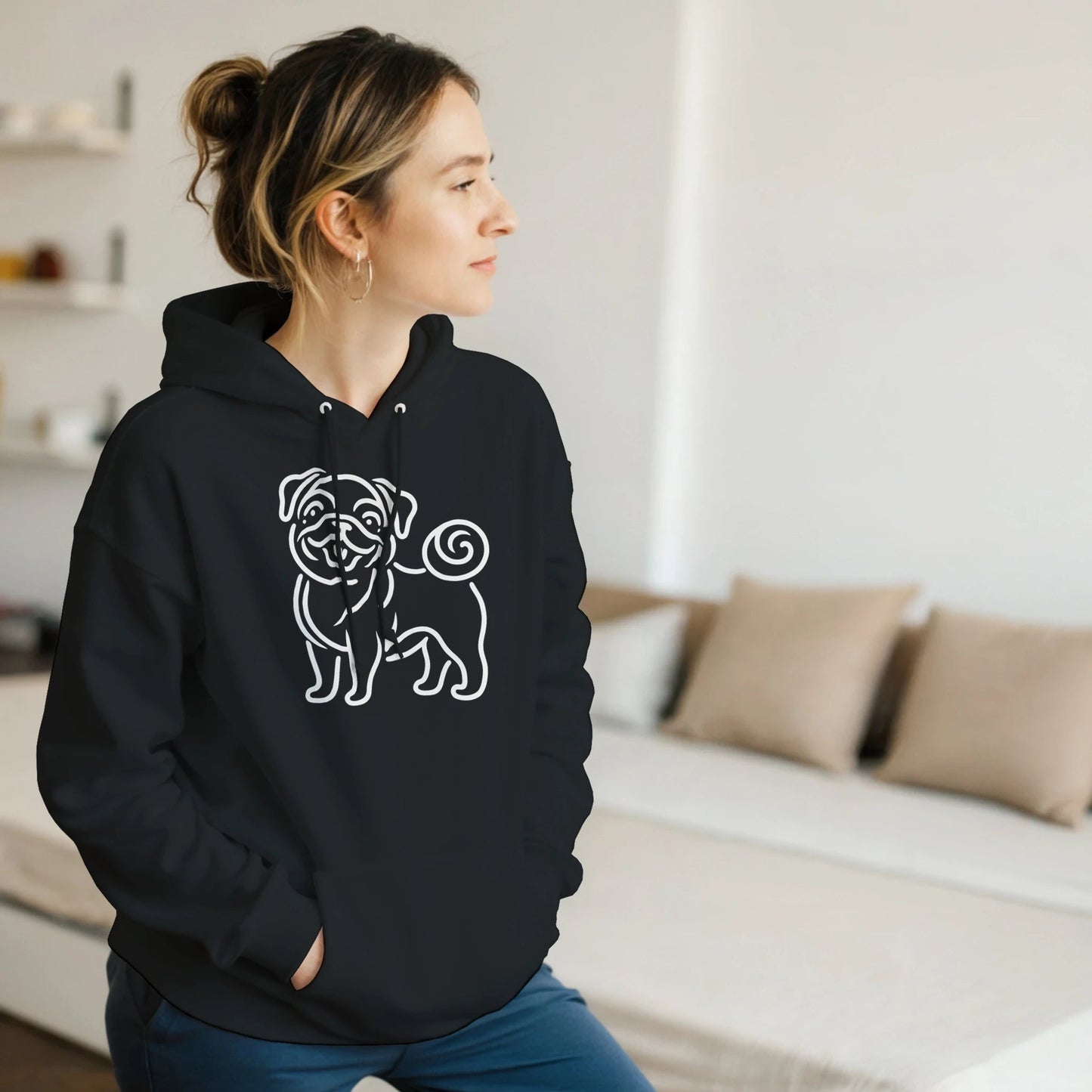 Pug Silhouette Pullover Hoodie - Petselfie