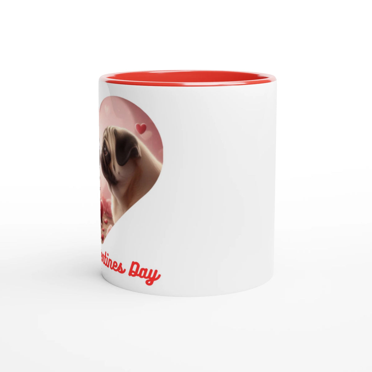Pug's Kissing valentine White 11oz Ceramic Mug with Colour Inside - Petselfie