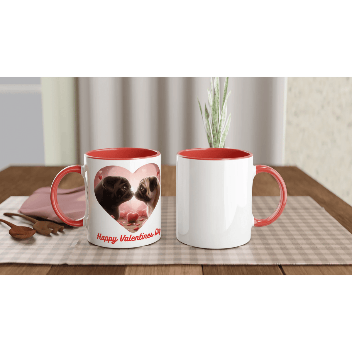 Pug's Kissing valentine White 11oz Ceramic Mug with Colour Inside - Petselfie