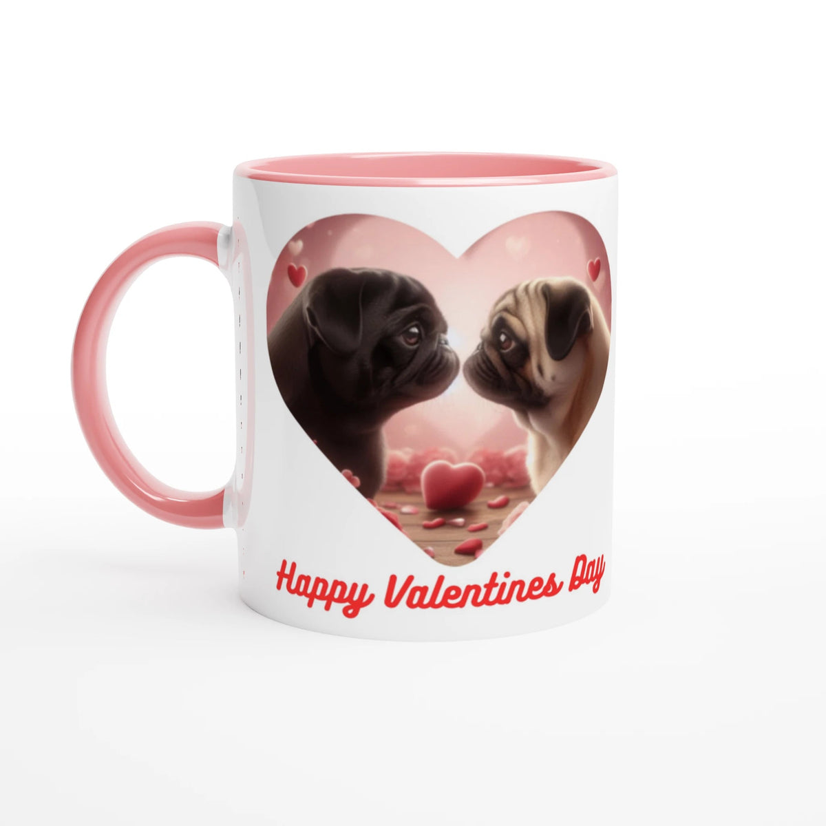 Pug's Kissing valentine White 11oz Ceramic Mug with Colour Inside - Petselfie