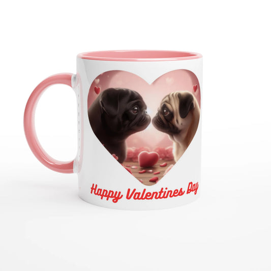 Pug's Kissing valentine White 11oz Ceramic Mug with Colour Inside - Petselfie