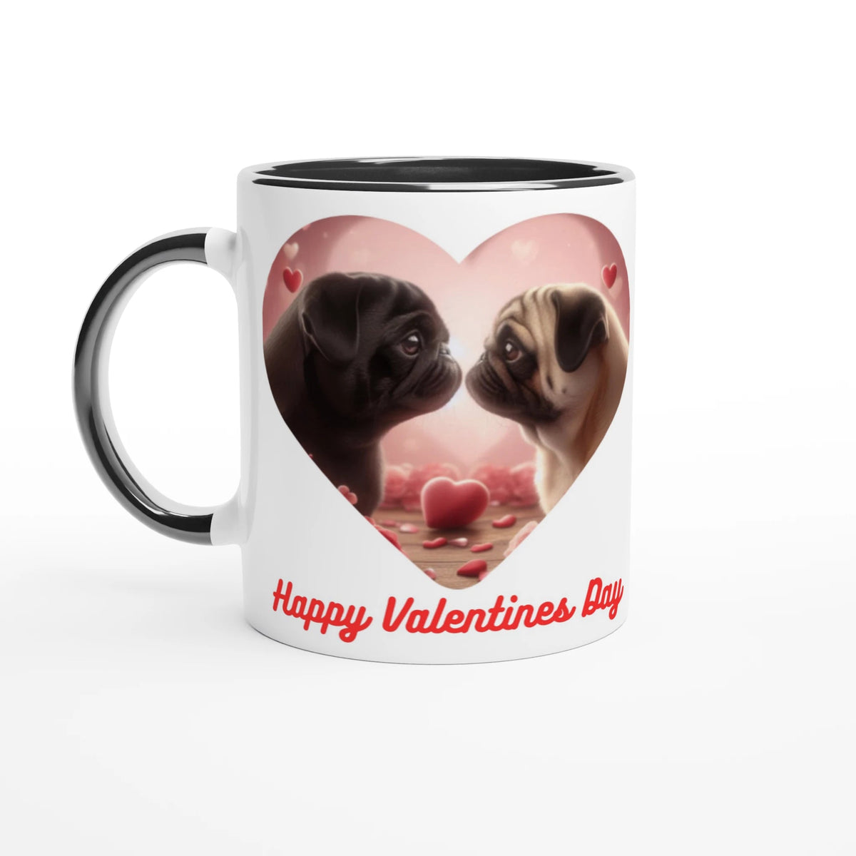 Pug's Kissing valentine White 11oz Ceramic Mug with Colour Inside - Petselfie