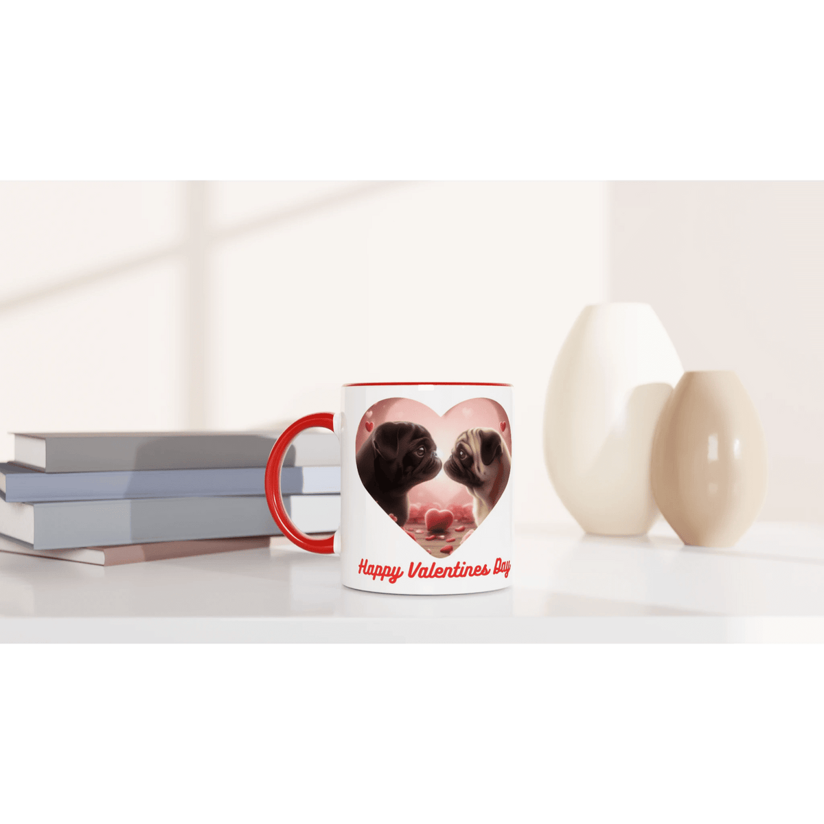 Pug's Kissing valentine White 11oz Ceramic Mug with Colour Inside - Petselfie