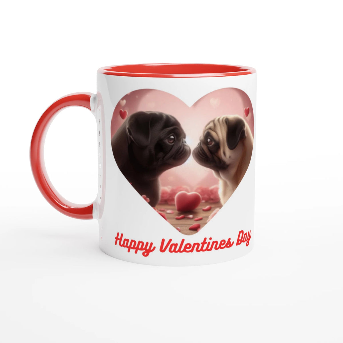 Pug's Kissing valentine White 11oz Ceramic Mug with Colour Inside - Petselfie