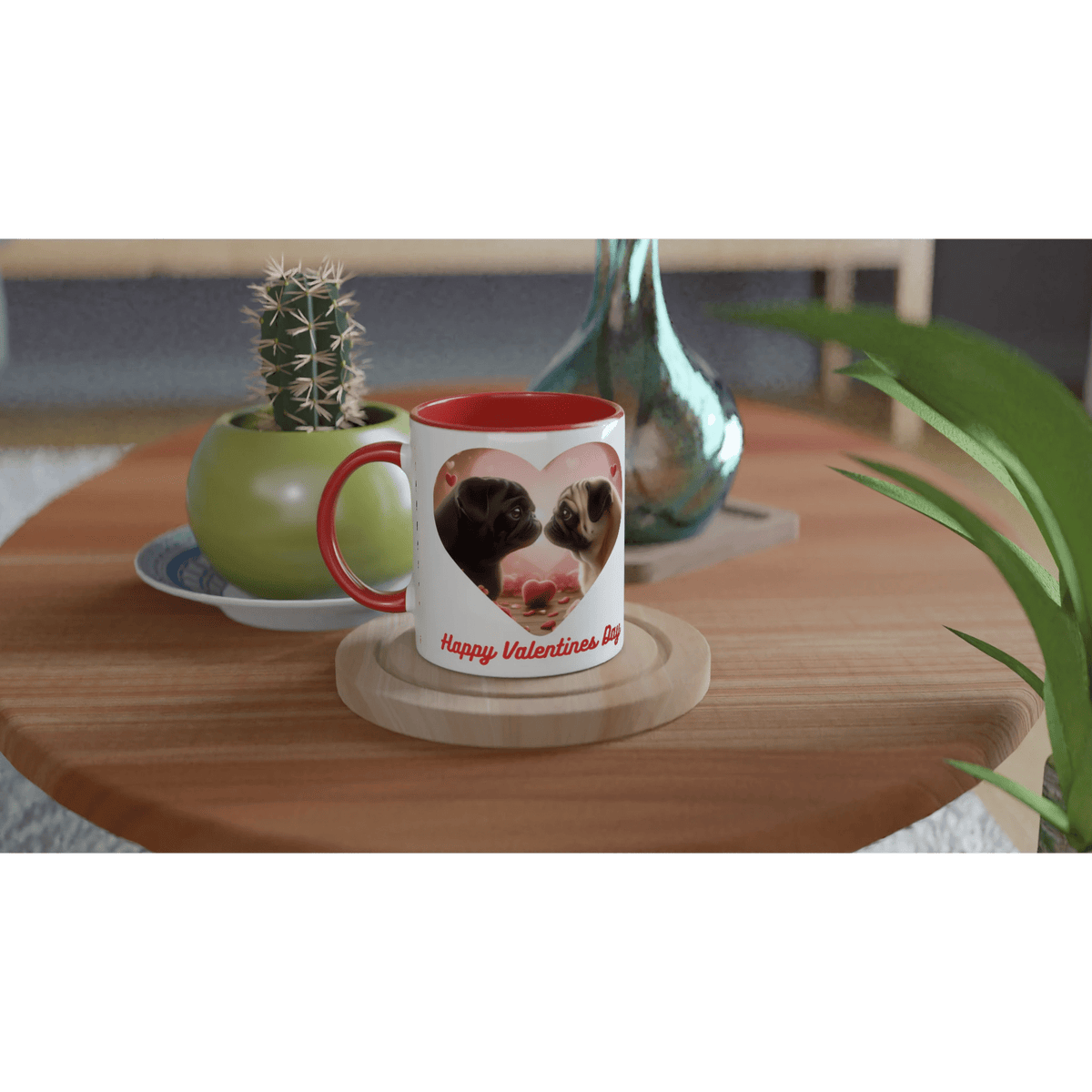 Pug's Kissing valentine White 11oz Ceramic Mug with Colour Inside - Petselfie